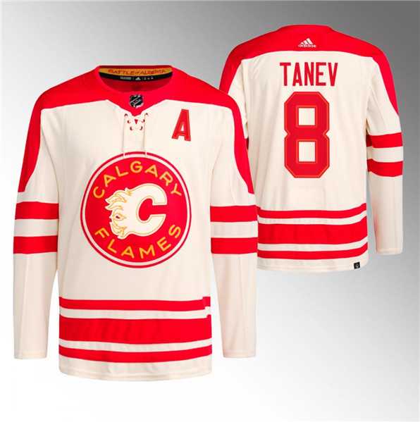 Men%27s Calgary Flames #8 Chris Tanev 2023 Cream Classic Primegreen Stitched Jersey Dzhi